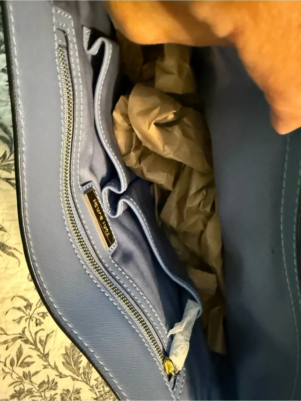 Tory Burch Periwinkle Leather Robinson Tote with Gold Logo Charm